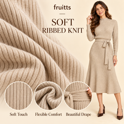 Oatmeal half turtleneck lace-up midi skirt
