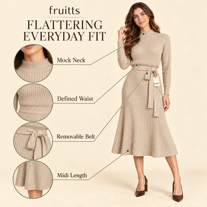 Oatmeal half turtleneck lace-up midi skirt