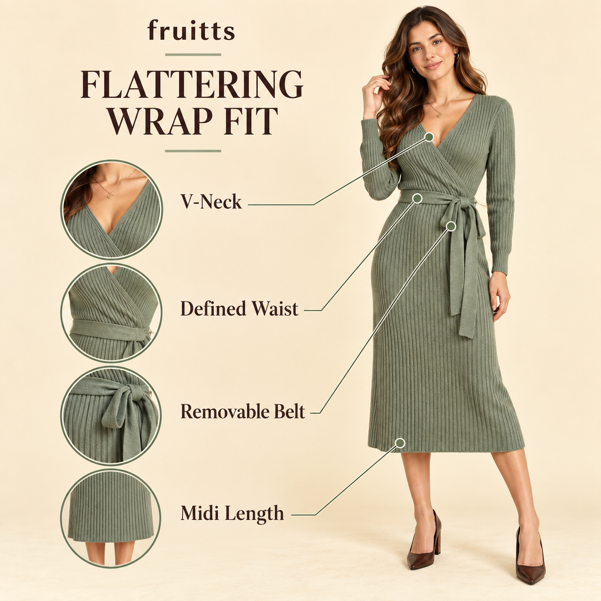 fruitts Soft-Knit Wrap Midi Dress