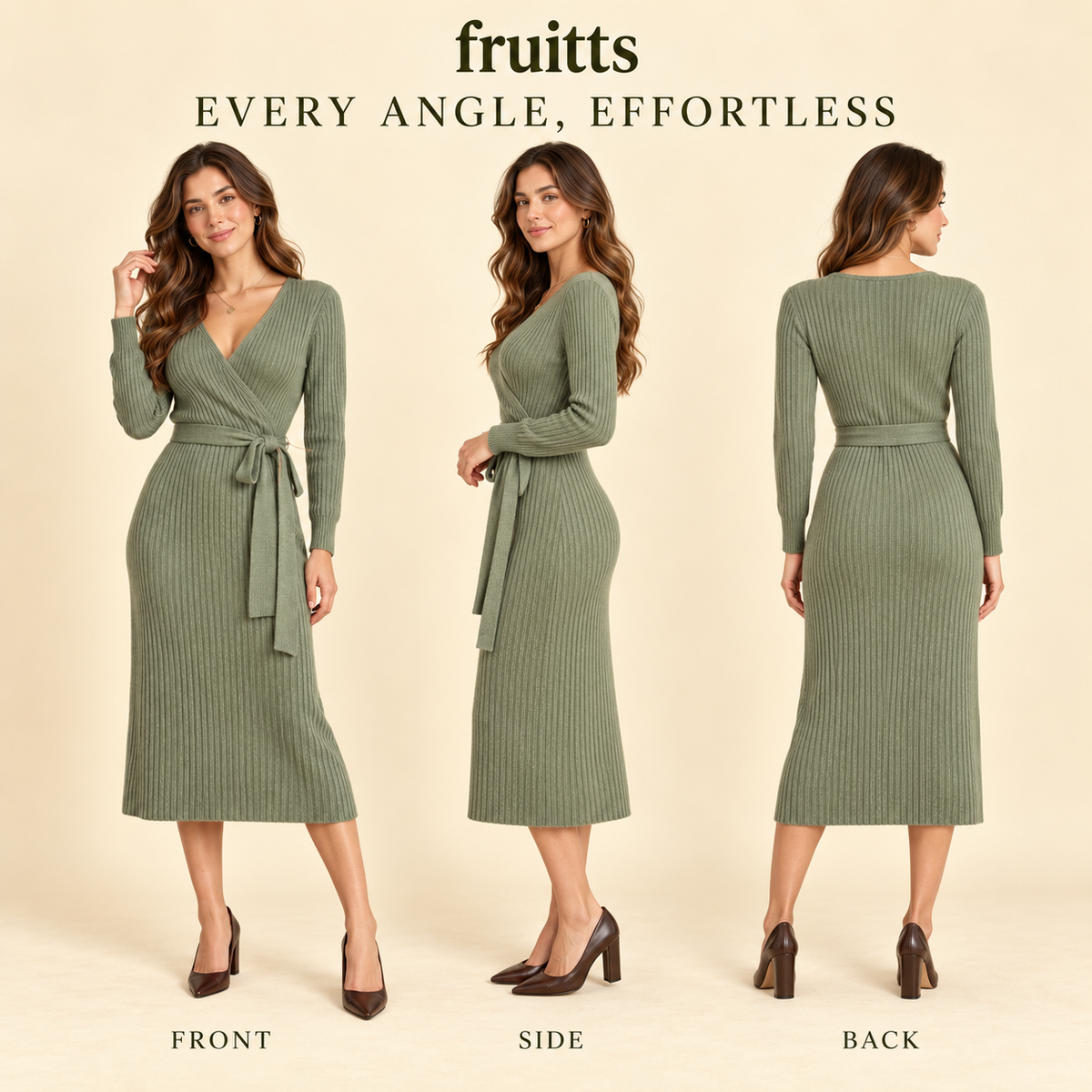 fruitts Soft-Knit Wrap Midi Dress